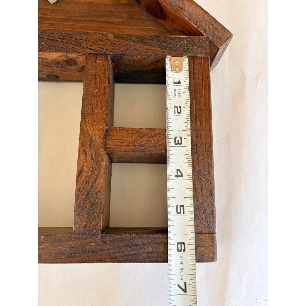 Vtg House Shaped Wood Trinket Shelf Heart Cutout Hanging Miniatures Display
